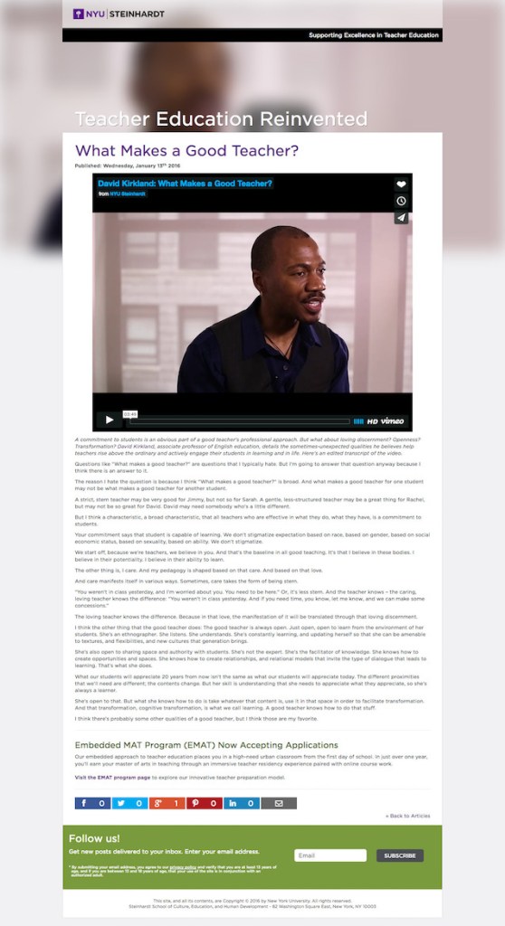 NUY-What Makes A Great Teacher (video and article)