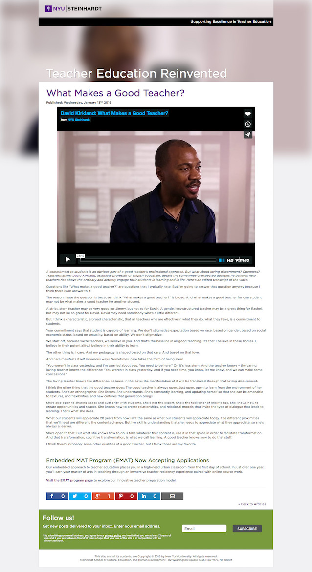 NUY-What Makes A Great Teacher (video and article)