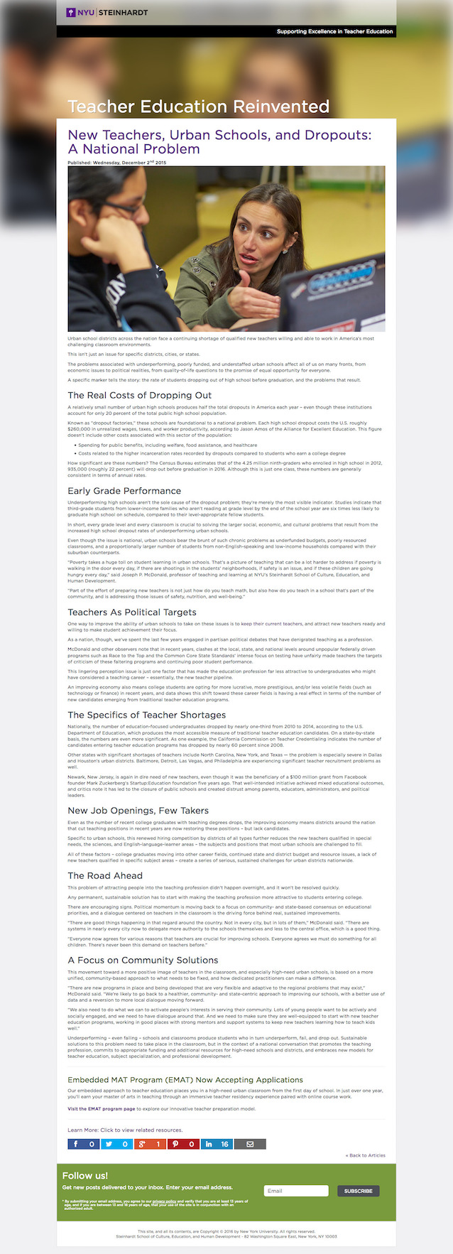 NYU-National Crisis in Teaching